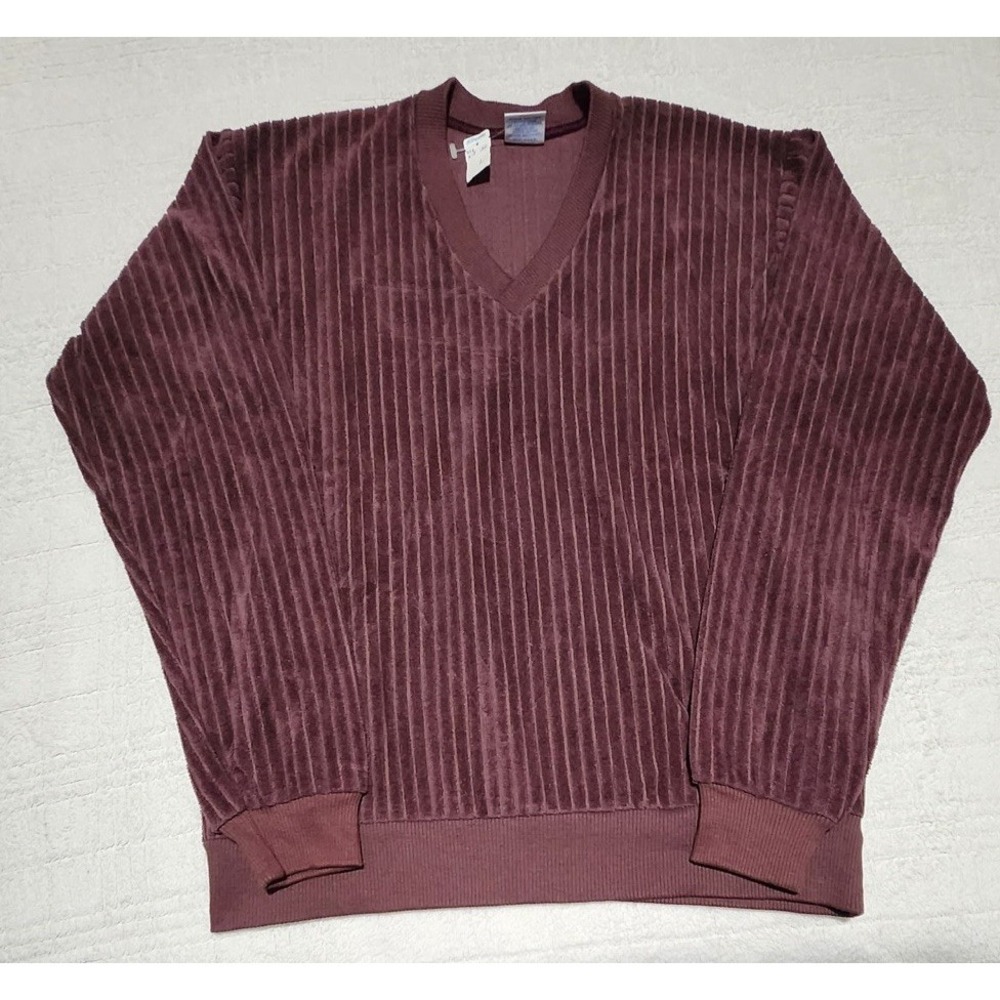 Vintage JC Penney‎ Large Velour Ribbed Shirt Long Sleeve Pullover Maroon